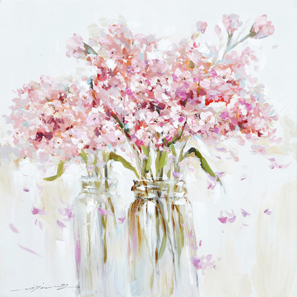 PXFC334 Wall décor art oil on canvas floral pink flowers in jar
